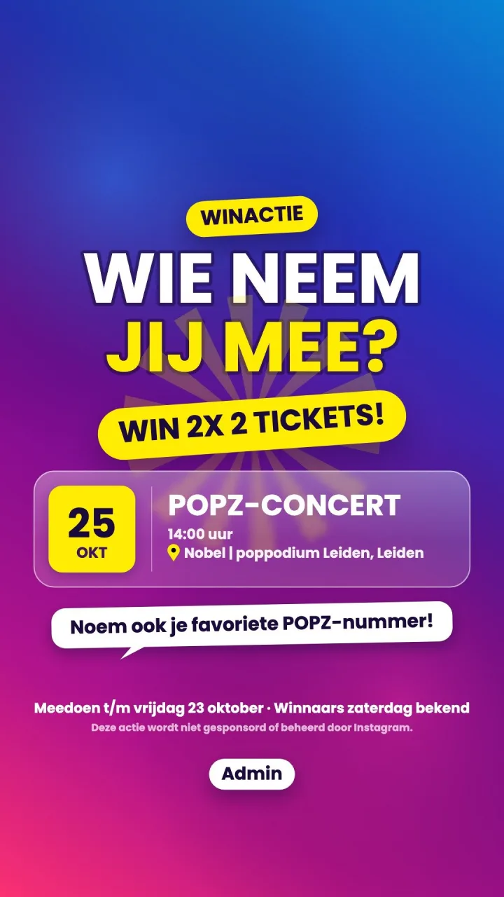 🎟️ Win 2x 2 tickets! VOOR POPZ-concert! Wil jij samen met je bestie naar ons concert op zondag 25 oktober in…